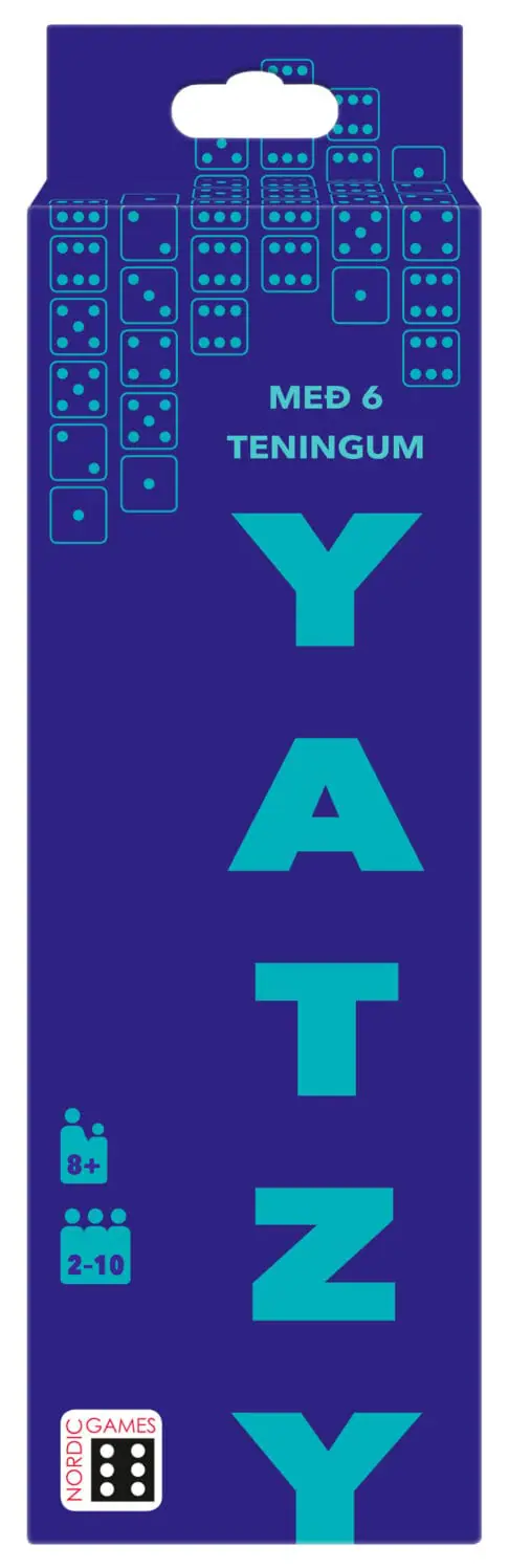 Yatzy sett: 6 teningar með ísl. blokk