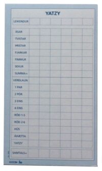 Spilablokk - Yatzy 5 teningar