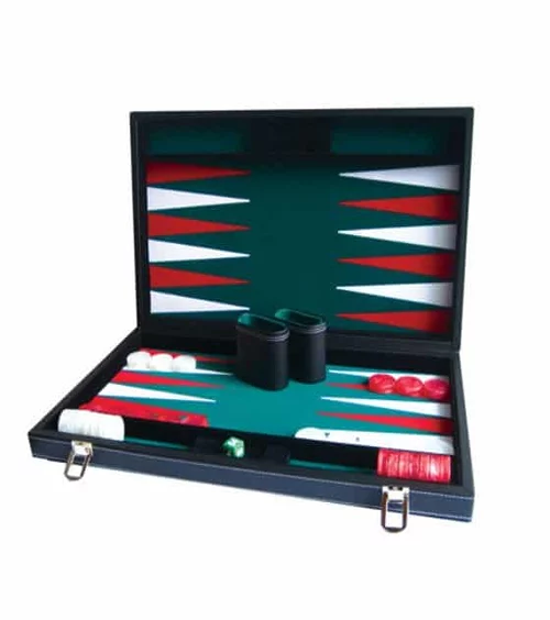 Backgammon 15" Grænt/rautt/hvítt