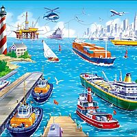Ships in a busy harbour (35 bitar)