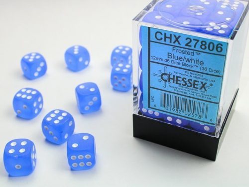 chessex 36 dice frosted blue white 27806 01