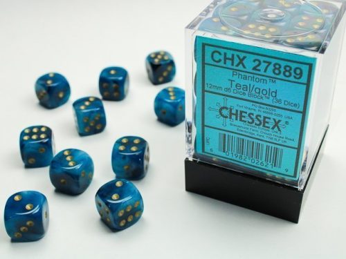 chessex 36 dice phantom teal gold 27889 01