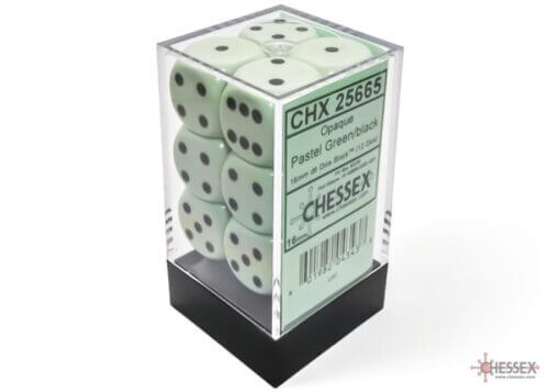 Opaque: Pastel Green/Black D6 (12 Dice)