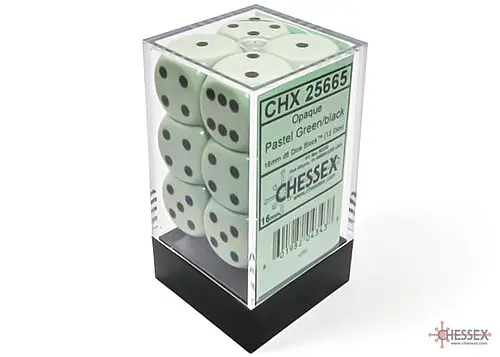 Opaque: Pastel Green/Black D6 (12 Dice)