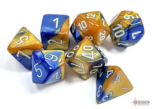Gemini: Blue-Gold/White 7-Dice Set - Image 2