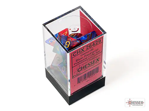 Gemini: Blue-Red/Gold 7-Dice Set
