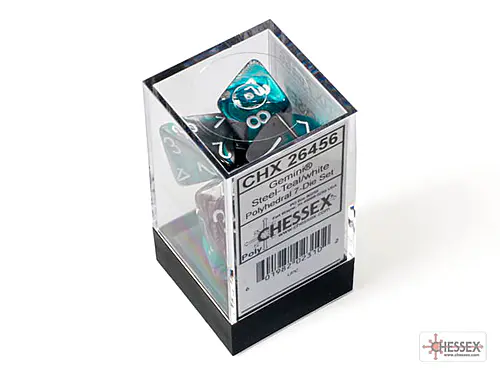 Gemini: Steel-Teal/White 7-Dice Set