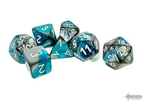 Gemini: Steel-Teal/White 7-Dice Set - Image 2