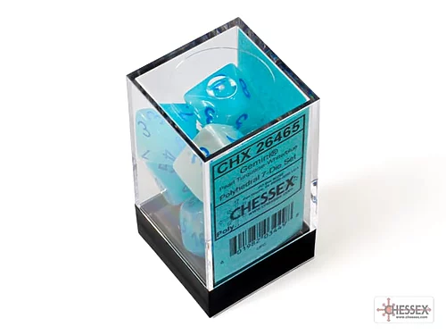 Gemini: Turquoise-White/Blue 7-Dice Set