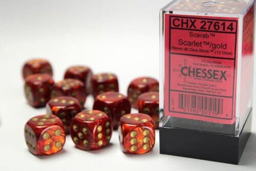 Scarab: Scarlet/Gold D6 (12 Dice)