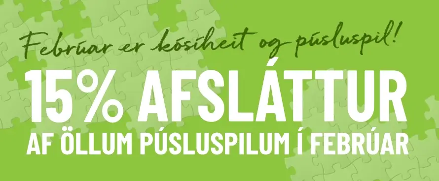 puslmanudur-2026-desktop Febrúar er kósíheit og púsluspil. 15% afsláttur af öllum púsluspilum